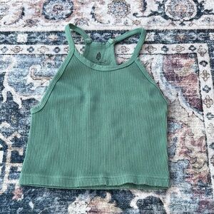 Stylish Green Ribbed Tank Top